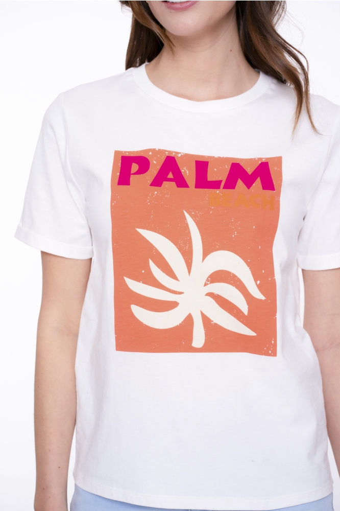 BASIC T SHIRT MET PALM GRAPHIC 52413 41 000010 OFF WHITE/ORANGE